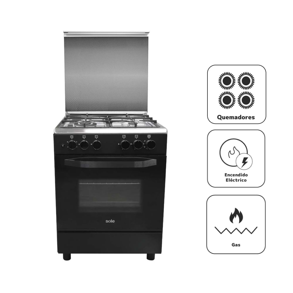 Cocina de Pie a Gas SOLE 4 Quemadores BAHAMAS GLP COSOL039 Negro