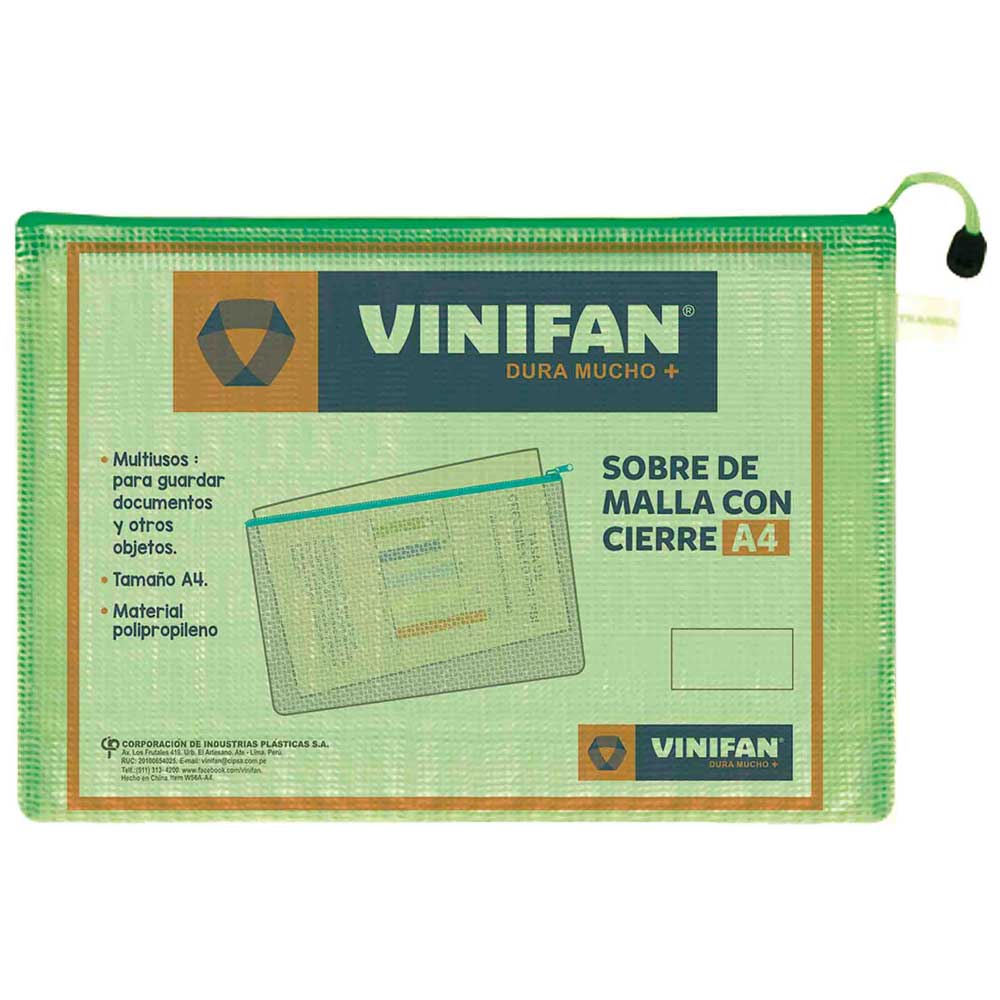 Sobre VINIFAN Malla con Cierre A4 1un Sobre VINIFAN Malla con Cierre A4 1un