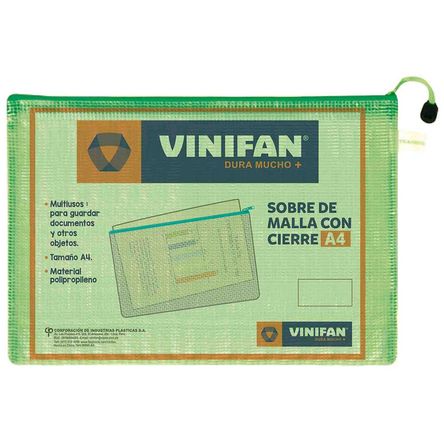 Sobre VINIFAN Malla con Cierre A4 1un Sobre VINIFAN Malla con Cierre A4 1un