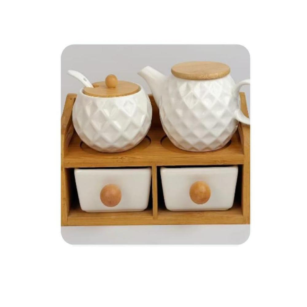 Set Organizador Condimentero de 2 Niveles Estilo Natural 4 Piezas