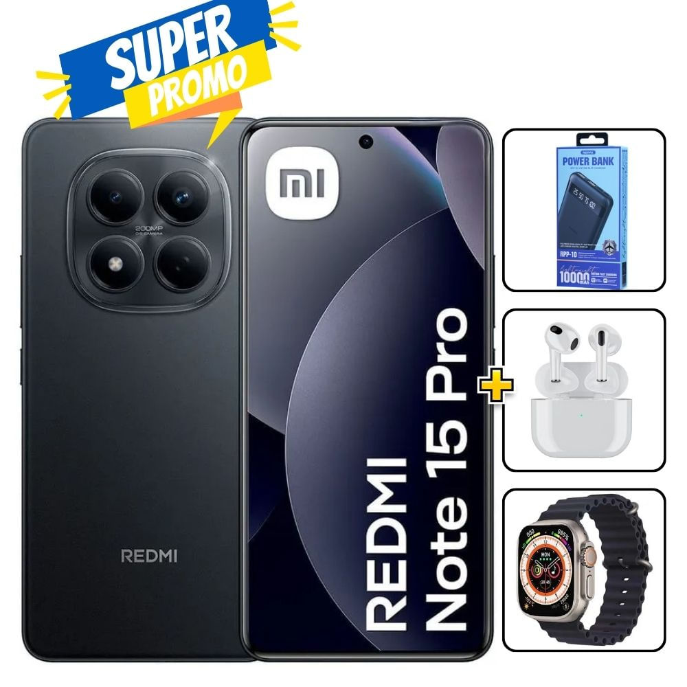 Xiaomi Redmi Note 15 Pro 4G 256Gb Negro + Cargador 10000mAh + Audifonos + Smartwatch REGISTRADO