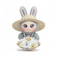 Ropa para Muñeco Labubu con Vestido Floral Blanco y Sombrero - Estilo Campestre