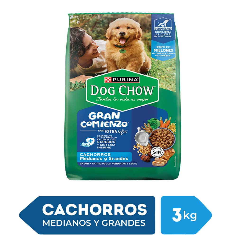 Alimento para Perro DOG CHOW Cachorro Medianos y Grandes Sabor Carne, Pollo, Verduras y Leche Bolsa 3Kg Alimento para Perro DOG CHOW Cachorro Medianos y Grandes Sabor Carne, Pollo, Verduras y Leche Bolsa 3Kg