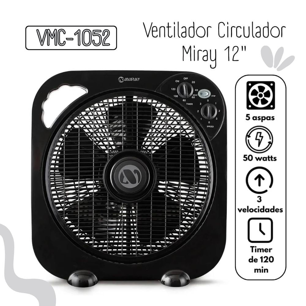 Ventilador Circulador 12 VMC-1052 Negro