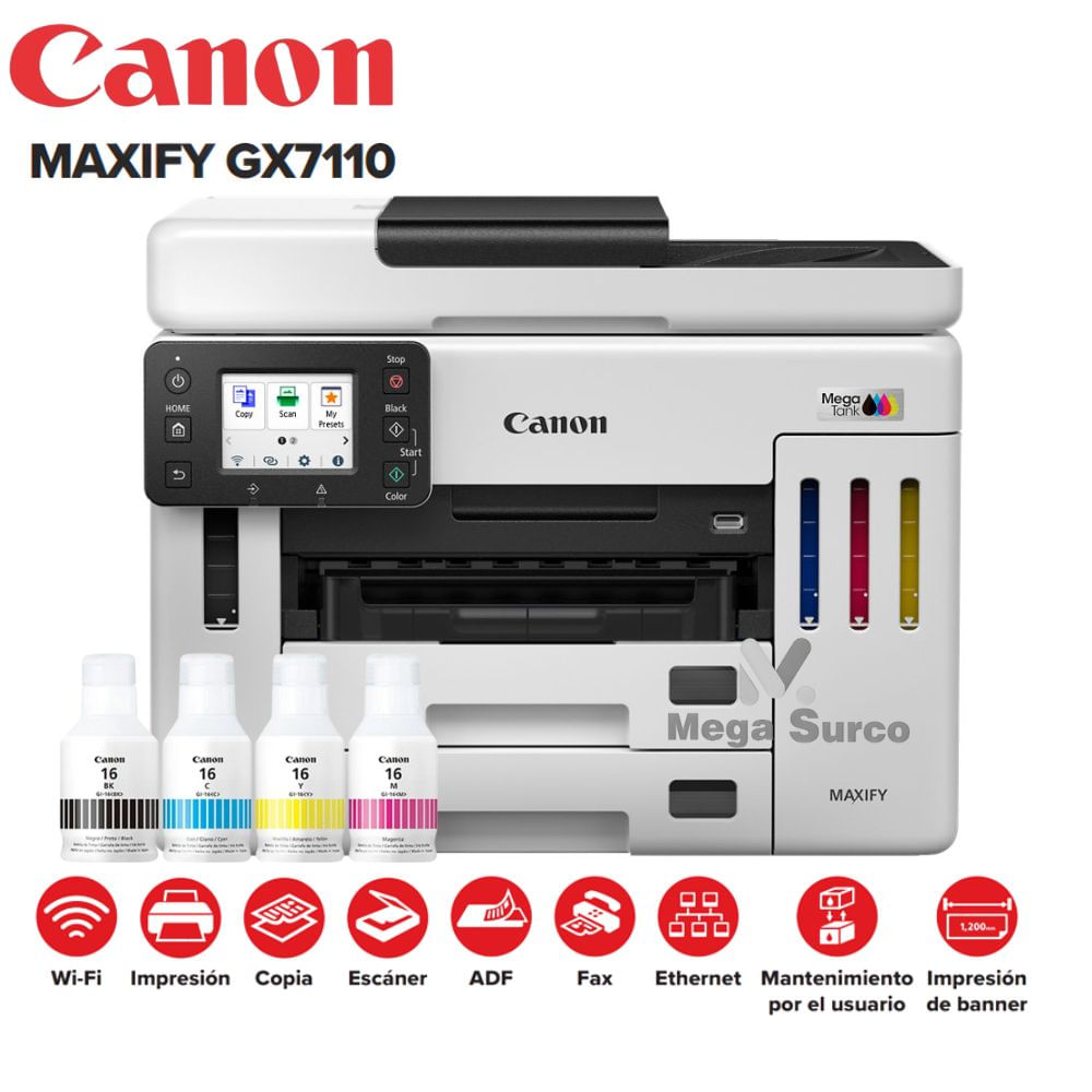 IMPRESORA MULTIFUNCIONAL CANON MAXIFY GX7110 ADF IMPRESIÓN COPIADO ESCÁNER Y FAX