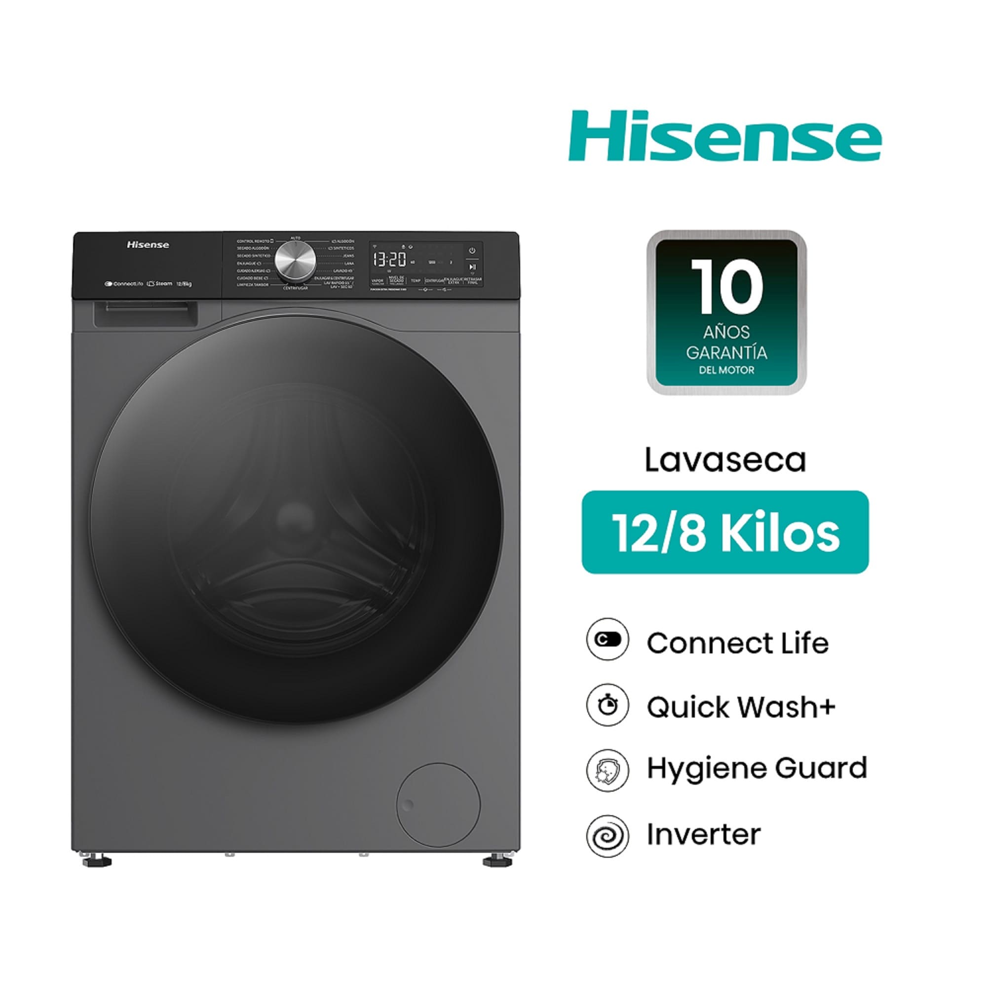 Lavaseca HISENSE 12Kg/8Kg Carga Frontal WD3S1243BT Tatanium Gray
