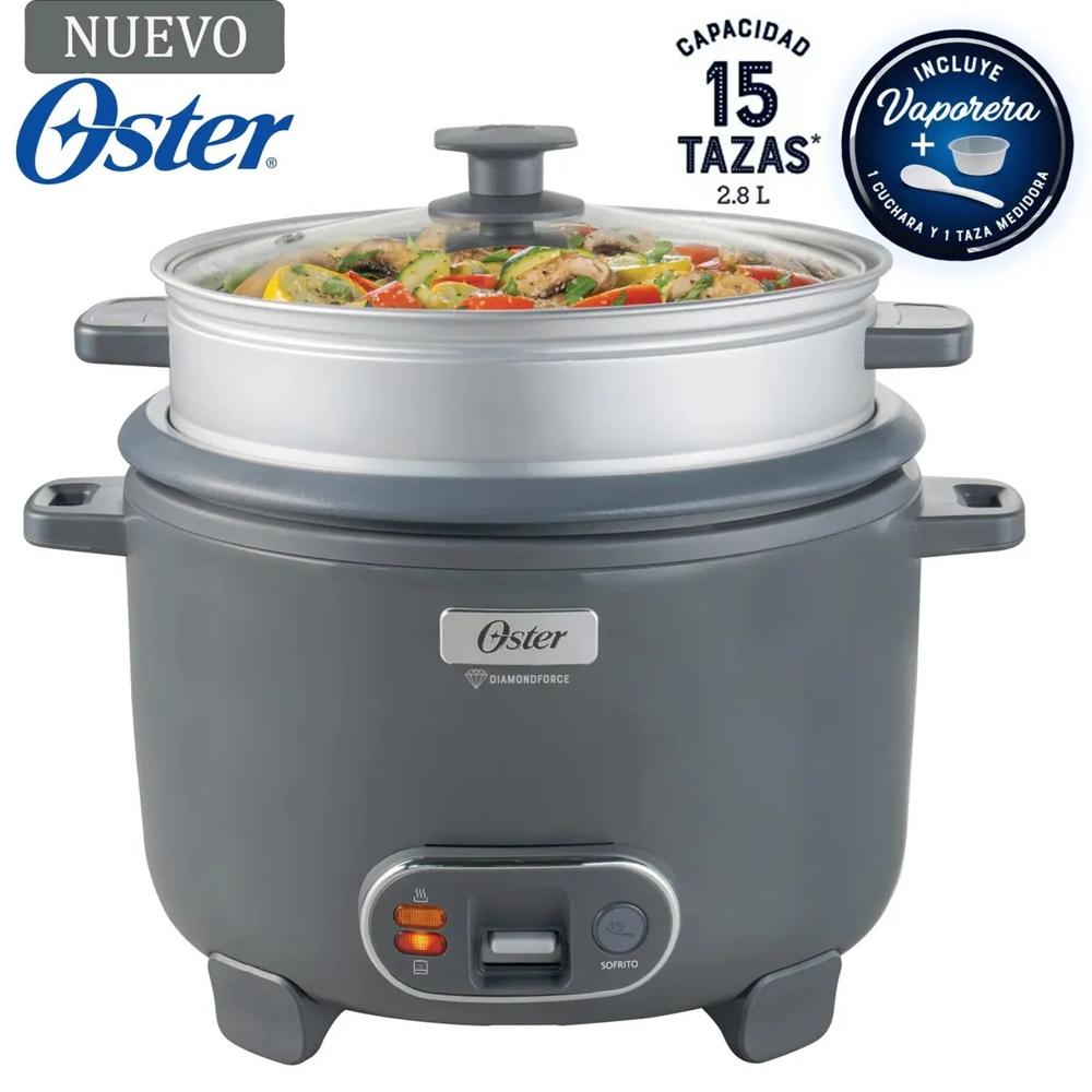 Olla Arrocera Oster 15 Tazas 3 en 1 Función de Sofrito Vaporera Gris