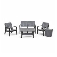 Juego de Sala de Terraza Gris: 2 Sillones 1 Cuerpo + Sillón 2 Cuerpos + Mesa Centro Roble + Mesa Auxiliar Roble