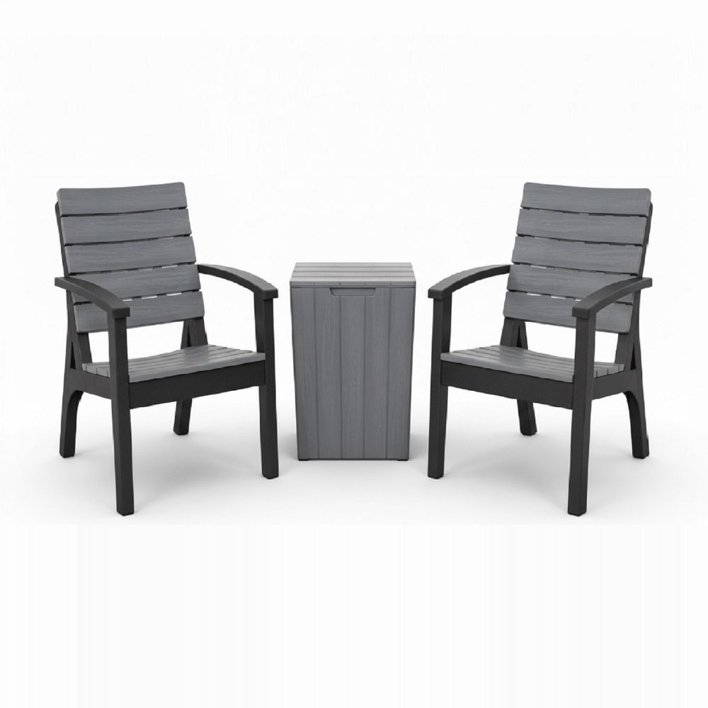 Juego de Sala de Terraza Gris: 2 Sillones + Mesa Auxiliar