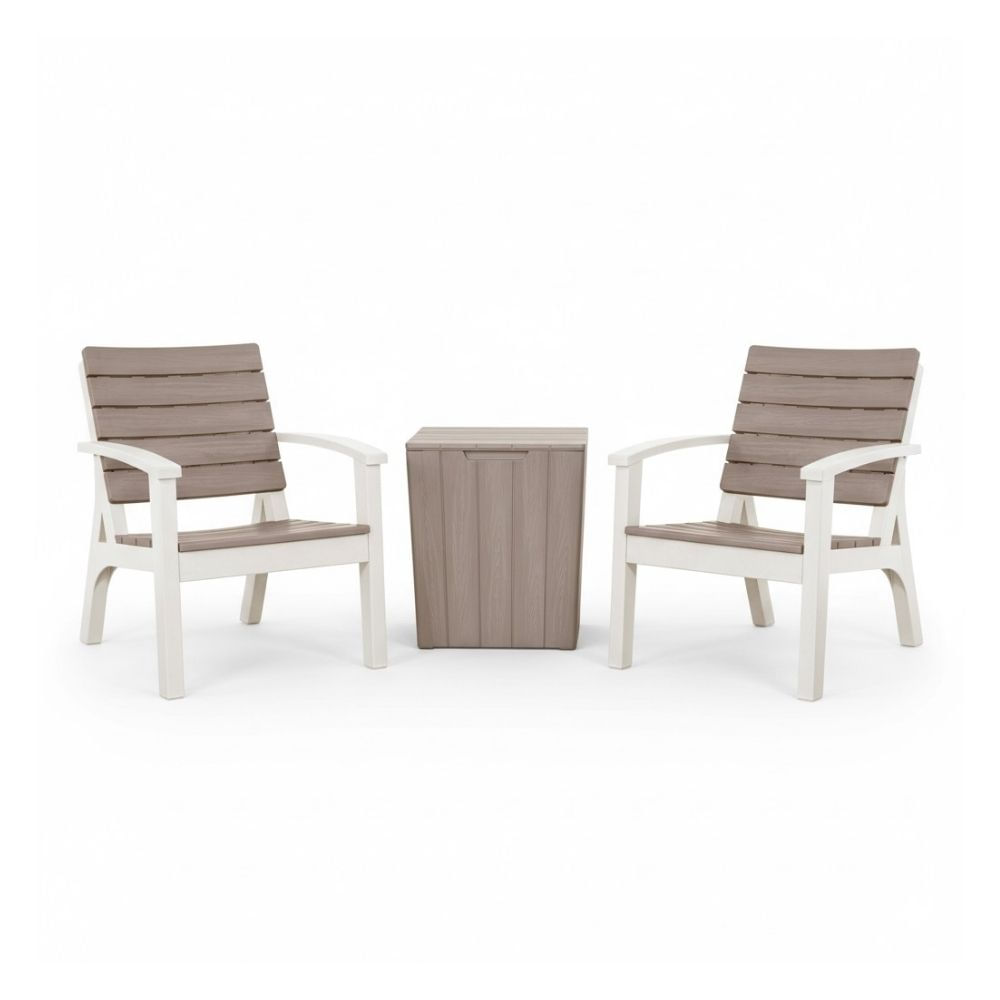 Juego de Sala de Terraza Beige/Marrón: 2 Sillones + Mesa Auxiliar