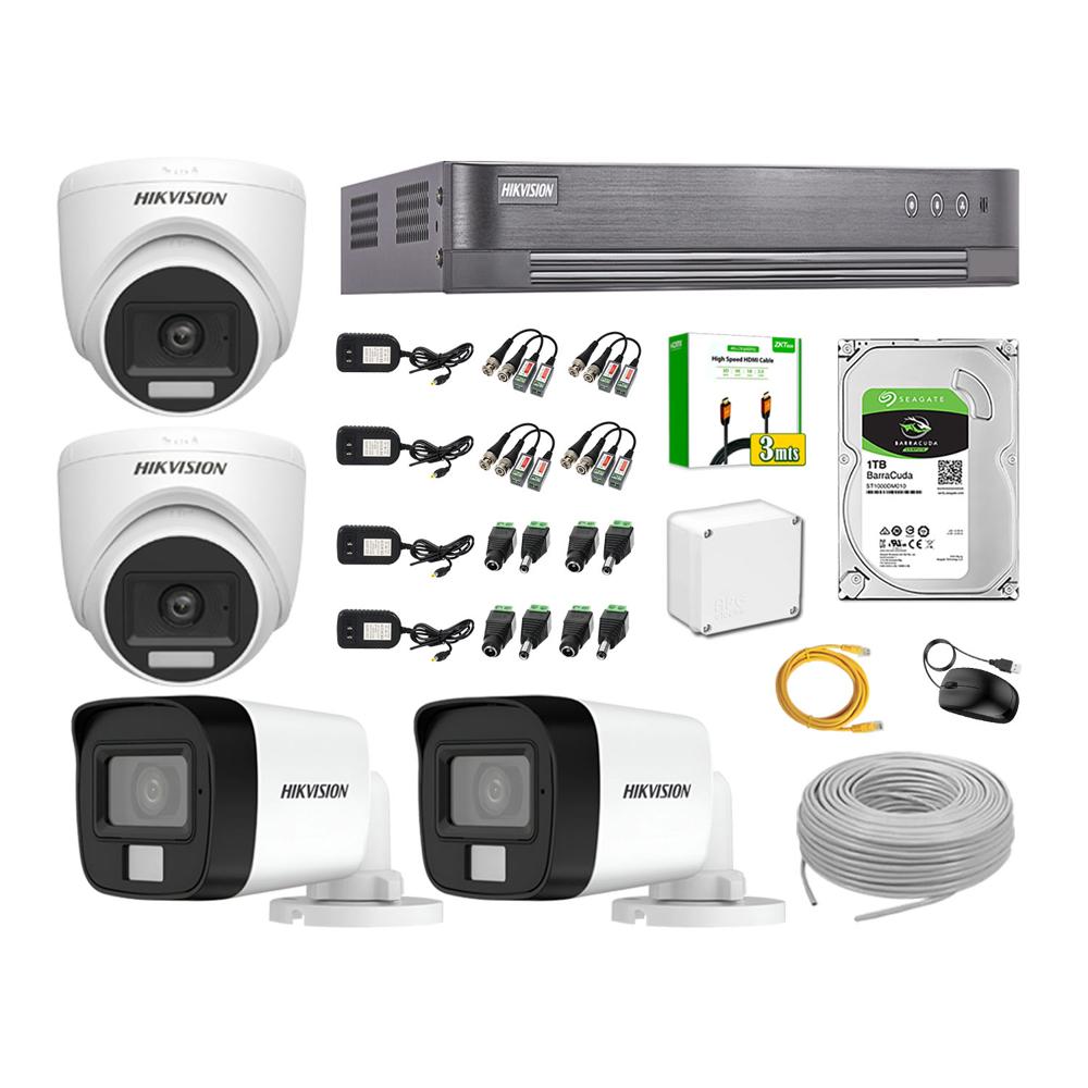 Cámara Seguridad Kit 4 Hikvision Full HD Audio Incorporado Disco 1TB HDMI 3M