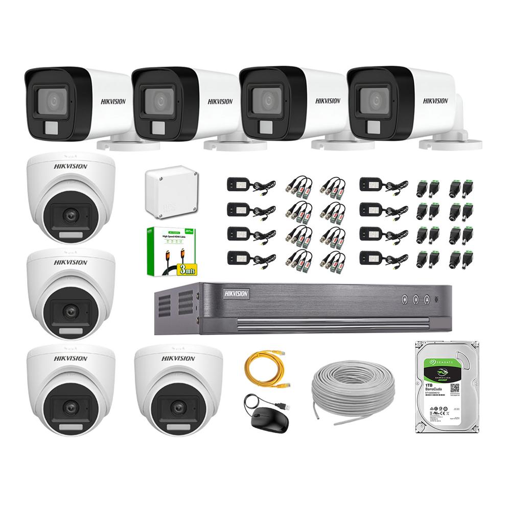 Cámara Seguridad Kit 8 Hikvision Full HD Audio Incorporado Disco 1TB HDMI 3M
