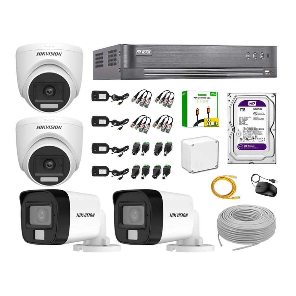 Cámara Seguridad Kit 4 Hikvision 5MP 3K Audio Incorporado HDMI 3M Disco 1TB WD