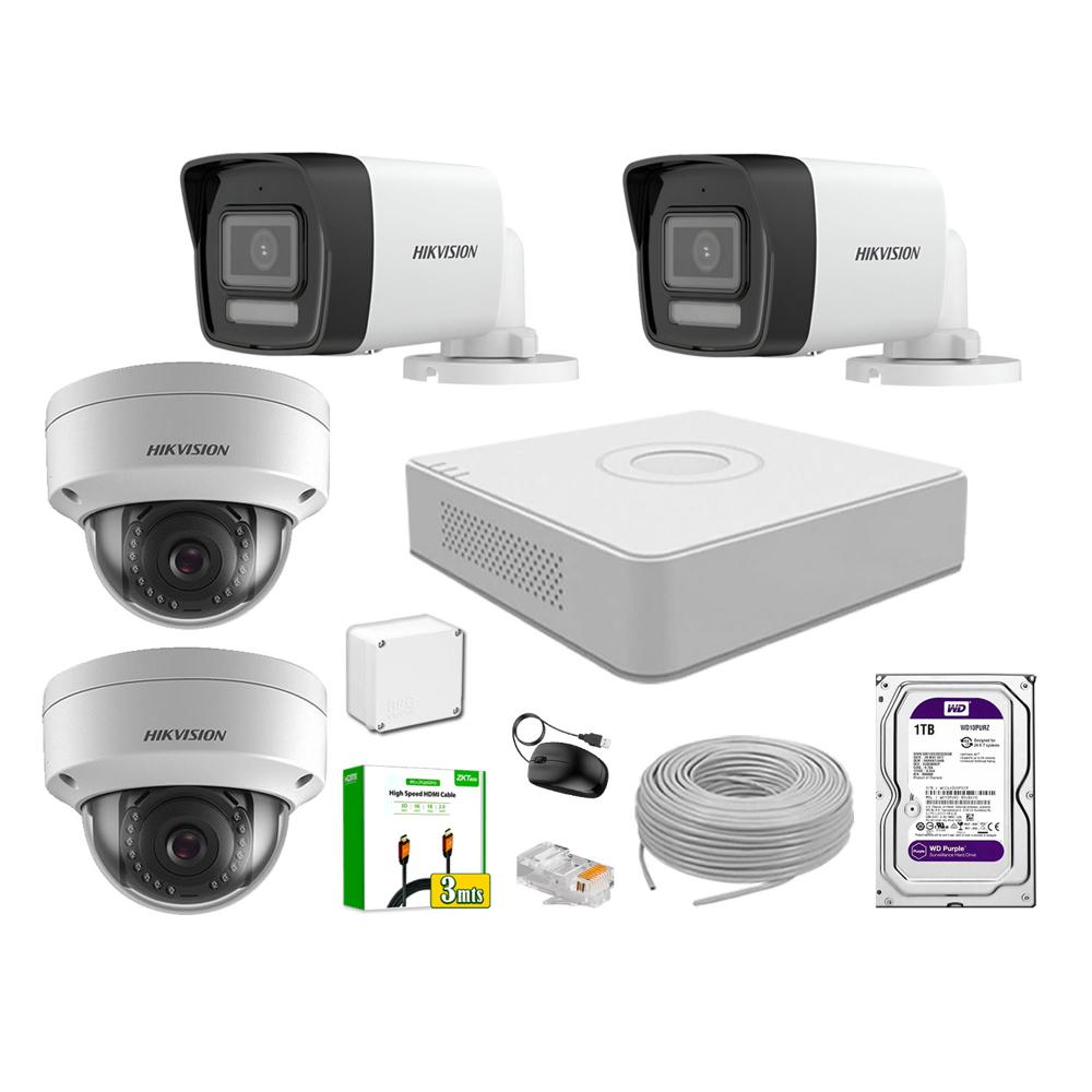 Kit 4 Cámaras Seguridad IP Poe Hikvision Full HD Audio Incorporado HDMI 3M Disco 1TB