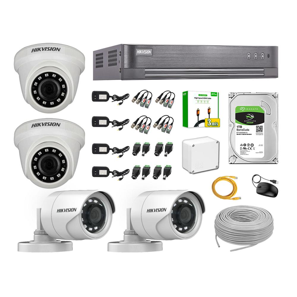 Kit 4 Cámaras de Seguridad Hikvision 1080P Full Hd Disco 1TB HDMI 3M