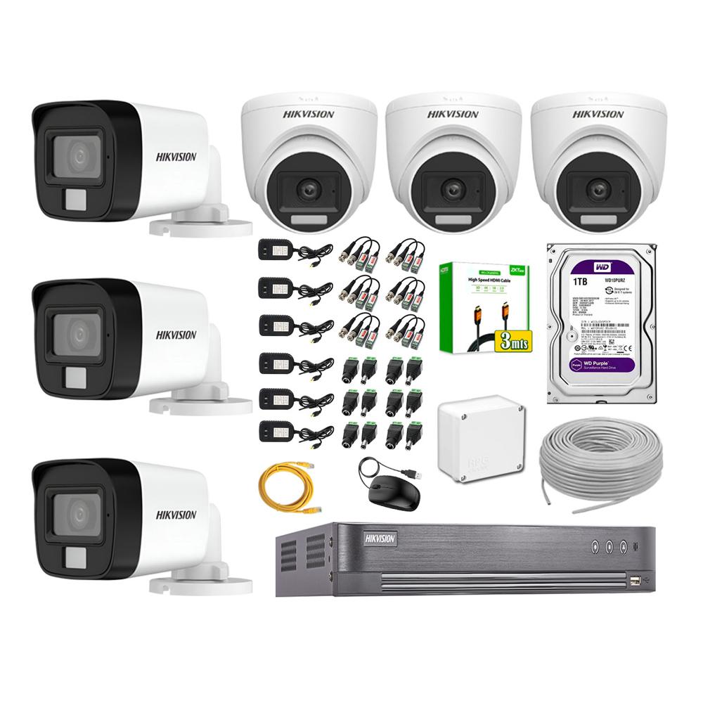 Cámara Seguridad Kit 6 Hikvision 5MP 3K Audio Incorporado HDMI 3M Disco 1TB WD