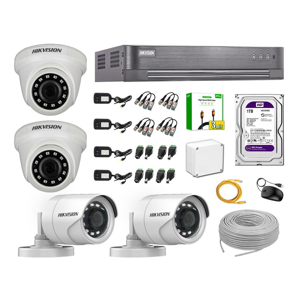 Kit 4 Cámaras de Seguridad Hikvision Full Hd 1080P HDMI 3M Disco 1TB WD