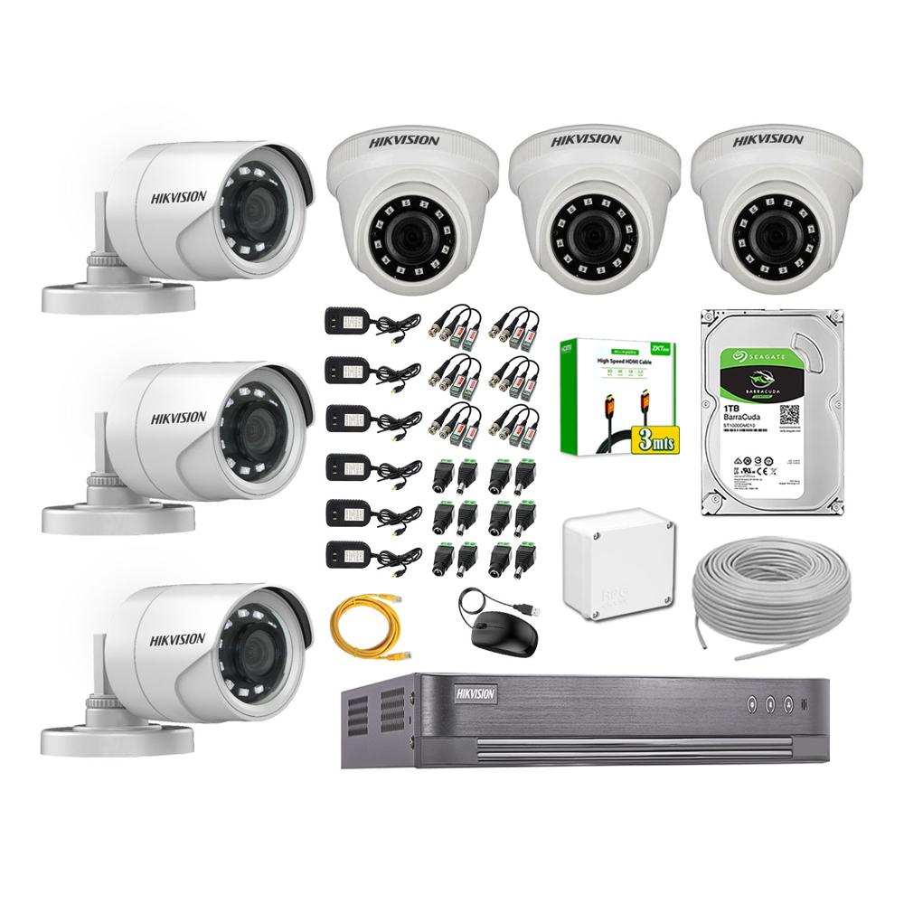 Kit 6 Cámaras de Seguridad Hikvision 1080P Full Hd Disco 1TB HDMI 3M