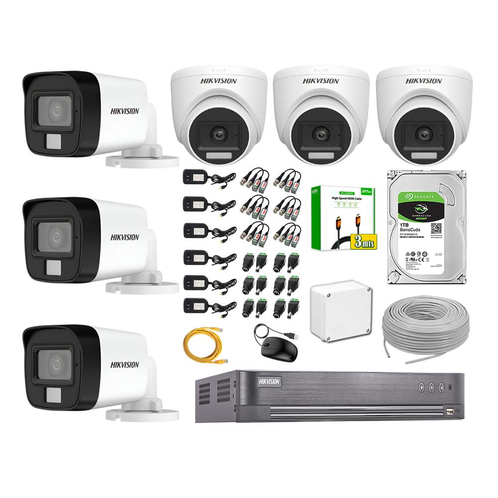 Cámara Seguridad Kit 6 Hikvision 5MP 3K Audio Incorporado Disco 1TB HDMI 3M
