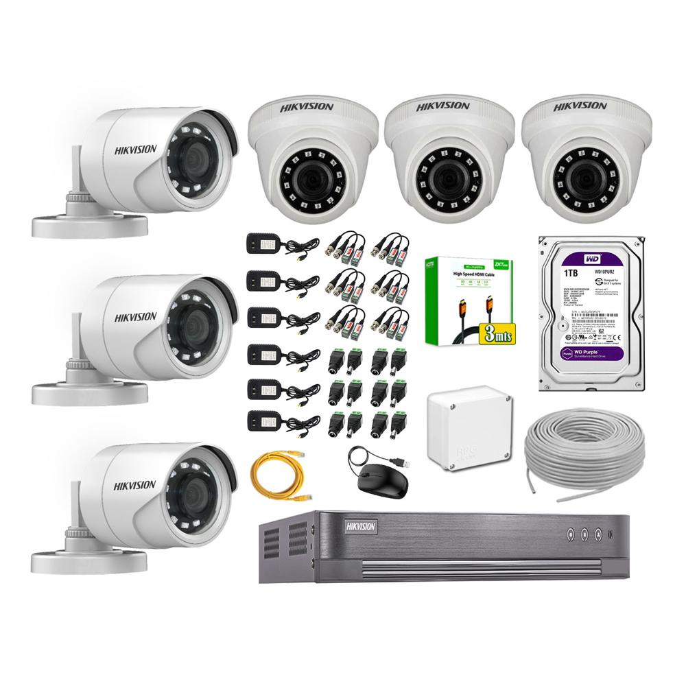Kit 6 Cámaras de Seguridad Hikvision Full Hd 1080P HDMI 3M Disco 1TB WD