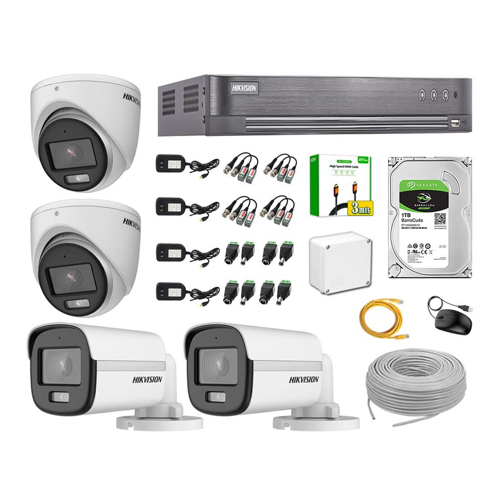 Kit 4 Cámaras Hikvision 5MP 3K Noche Color Vu Audio Incorporado Disco 1TB HDMI 3M