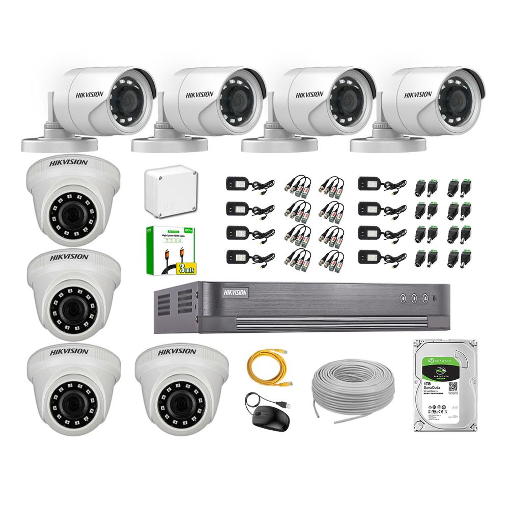 Kit 8 Cámaras de Seguridad Hikvision 1080P Full Hd Disco 1TB HDMI 3M