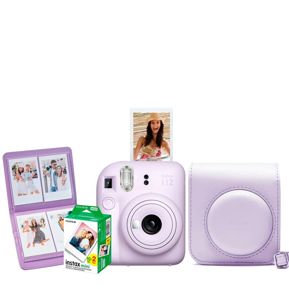Cámara Instax Fujifilm Mini12 Lila Morado Pack 20 Estuche Mini Álbum