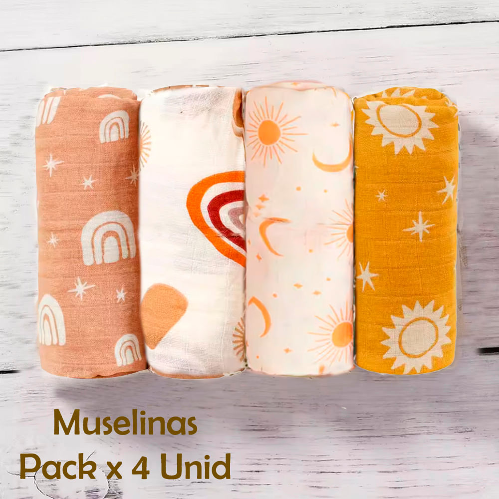 Manta Muselina para Bebé Algodón Pack x 4 Unidades SMT56