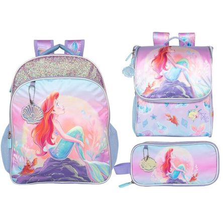Pack Escolar Mochila Princesa Ariel La Sirenita Rosado Oficio