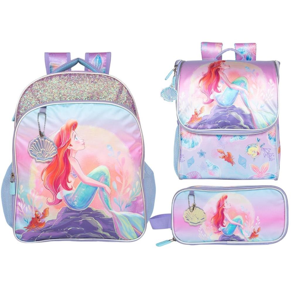Pack Escolar Mochila Princesa Ariel La Sirenita Rosado Oficio