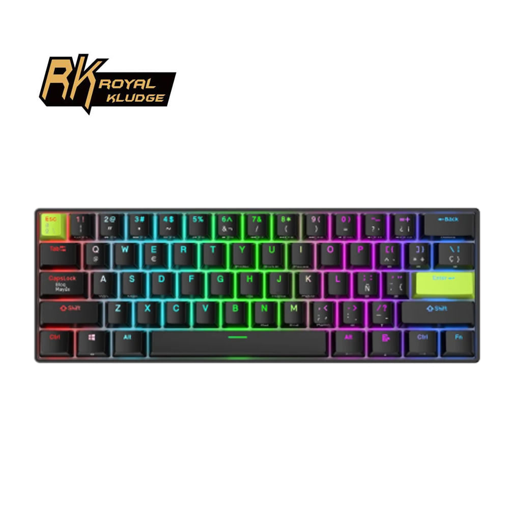Teclado Royal Kludge RK-C61 Cableado BLACK GREEN MINT MAGNETIC SWITCH