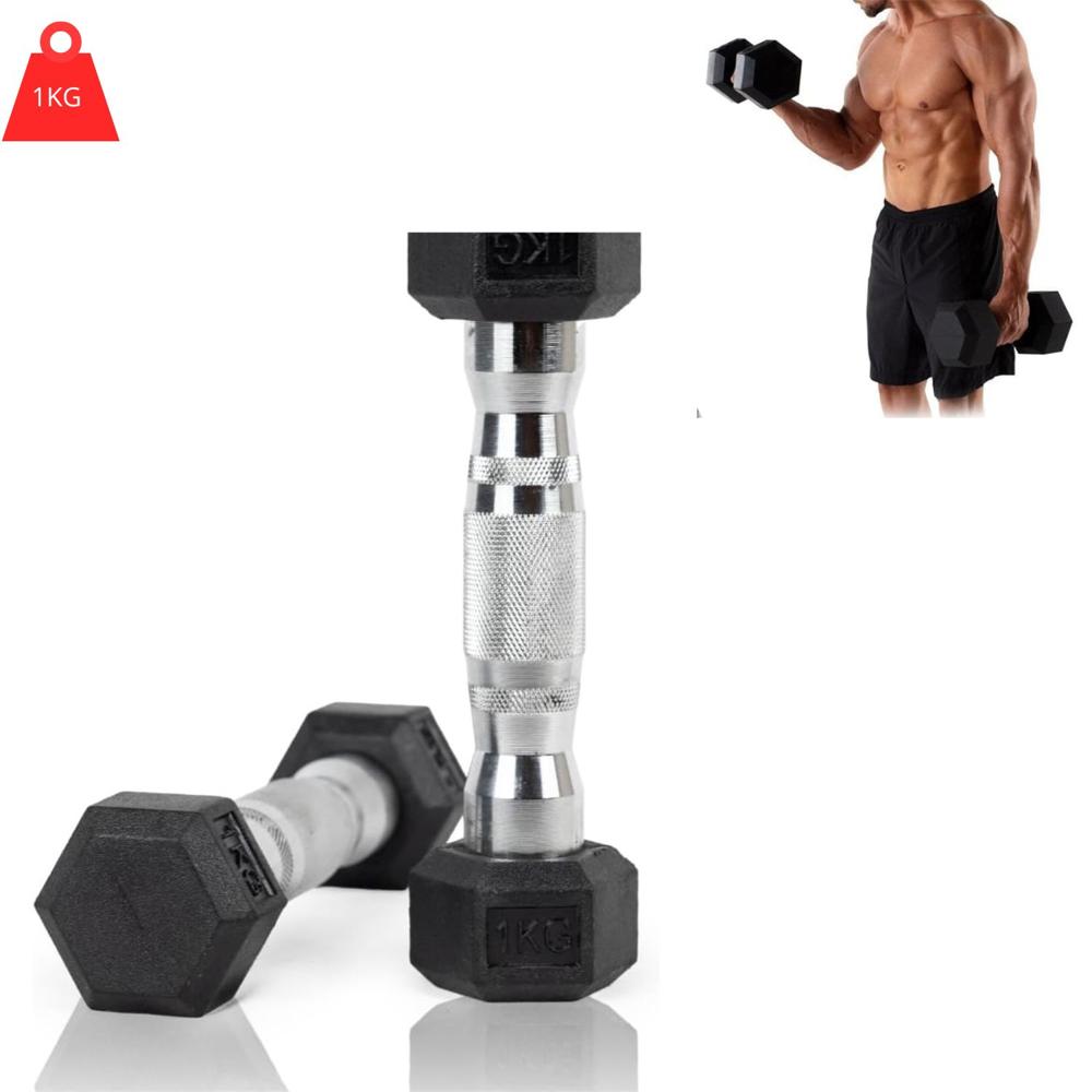 Mancuernas Hexagonales 1 kg Pesas de Goma x2