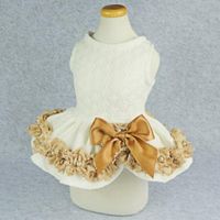 VESTIDO PARA PERRO MASCOTA BLANCO CON ENCAJE PERLAS Y LAZO TALLA XS