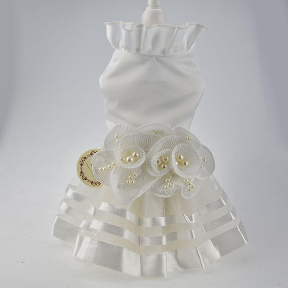 VESTIDO BLANCO ELEGANTE EN RASO Y TUL PARA PERROS MASCOTAS FLORES Y PERLAS - TALLA XS VESTIDO BLANCO ELEGANTE EN RASO Y TUL PARA PERROS MASCOTAS FLORES Y PERLAS - TALLA XS
