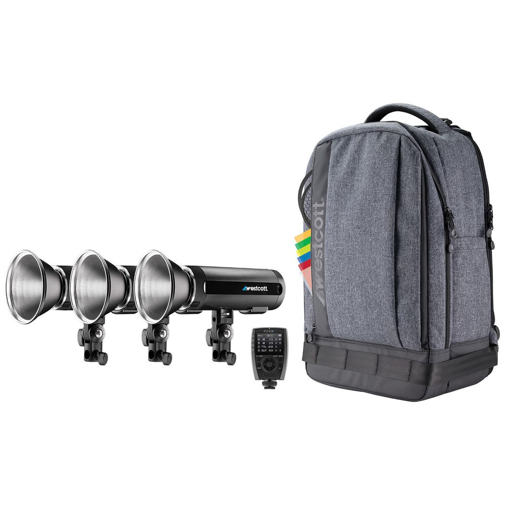 Kit de Mochila con 3 Luces Estroboscópicas Westcott Fj200 Y Disparador Inalámbrico Fj X3S para Cámar Kit de Mochila con 3 Luces Estroboscópicas Westcott Fj200 Y Disparador Inalámbrico Fj X3S para Cámar