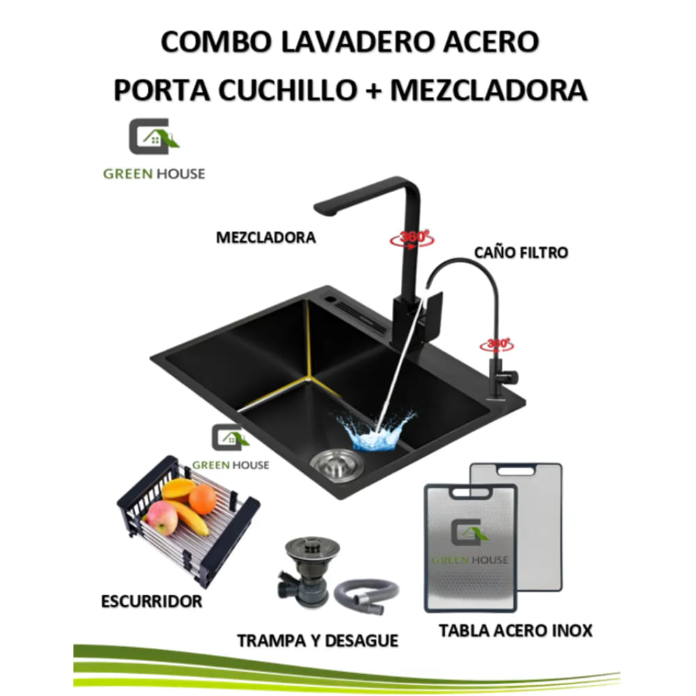COMBO LAVADERO DE COCINA 60x45x23CM MEZCLADORA GIRATORIA 360