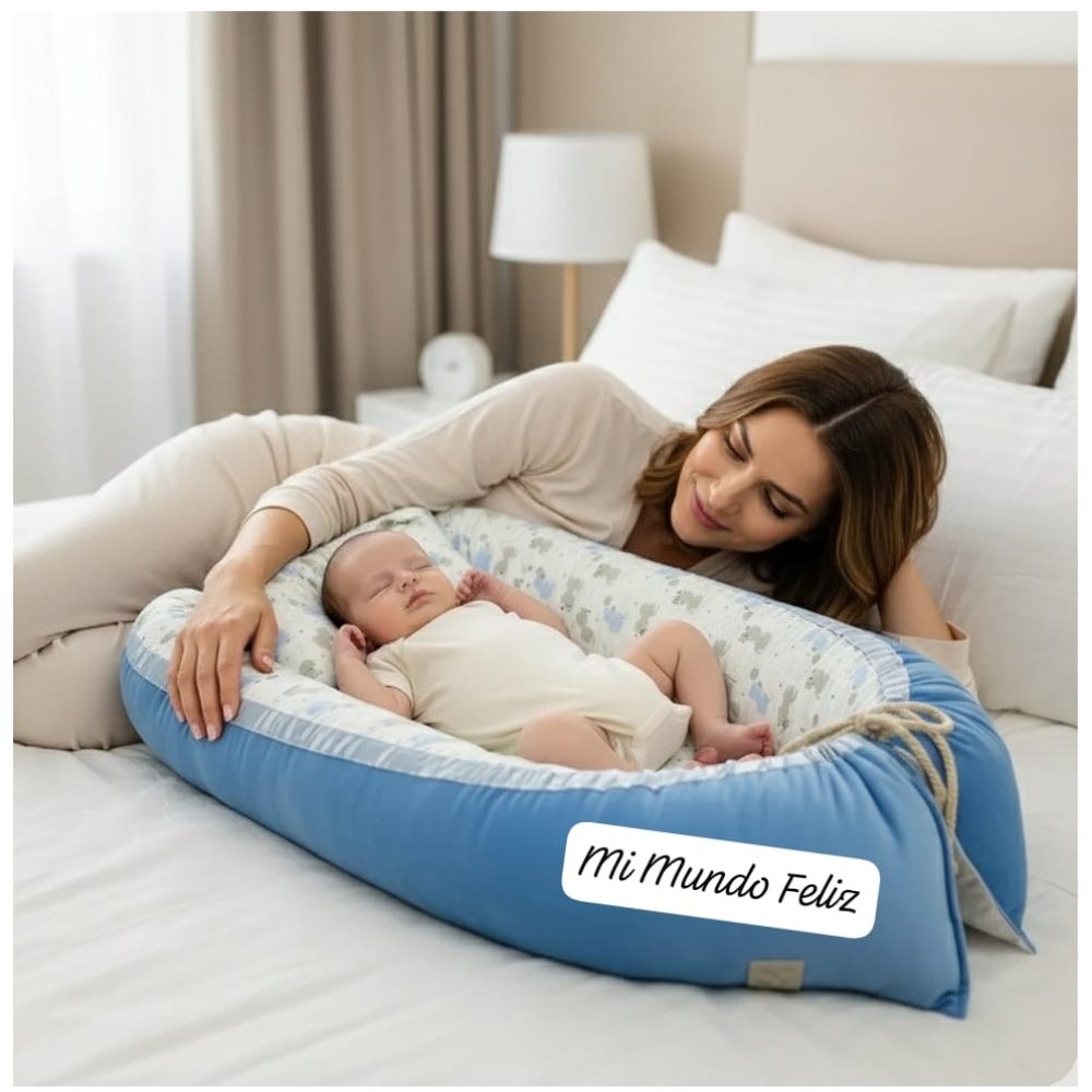 cUNA COLECHO NIDO COJIN CON ALMOHADITA CELESTE