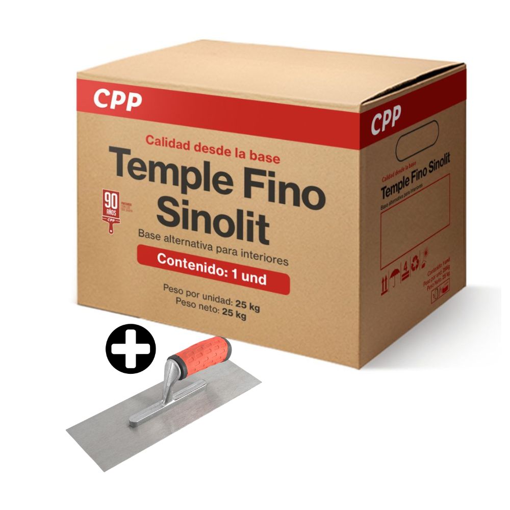 COMBO Caja de Temple fino Sinolit Blanco 25kg CPP + Llana Delgada Werken Modelo GSPE058 Plata 12x4'