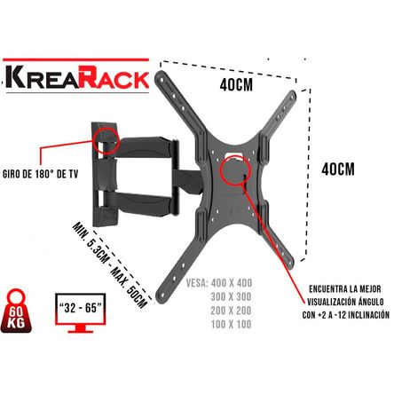 Rack para Tv Doble Brazo Elegante Tapa cable de 24 A 65