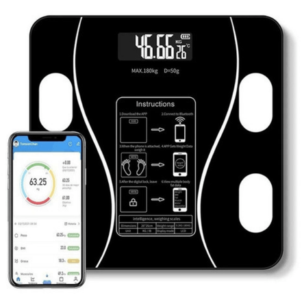 Balanza Digital Smart Inteligente Bluetooth Negro Balanza Digital Bluetooth Smart Controla Peso Grasa Corporal - Negro