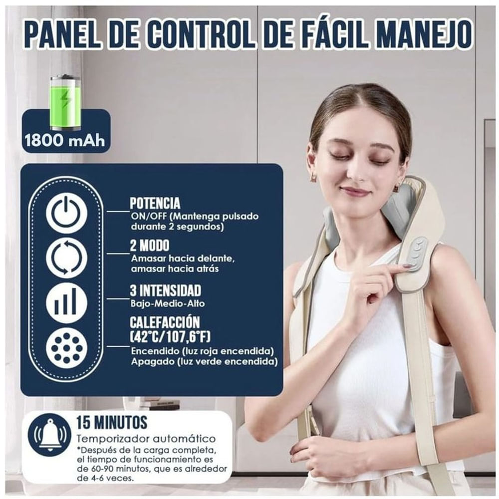 MASAJEADOR DE CUELLO Y HOMBROS 6D INALÁMBRICO CON CALOR RELAJA ALIVIA Y REVITALIZA