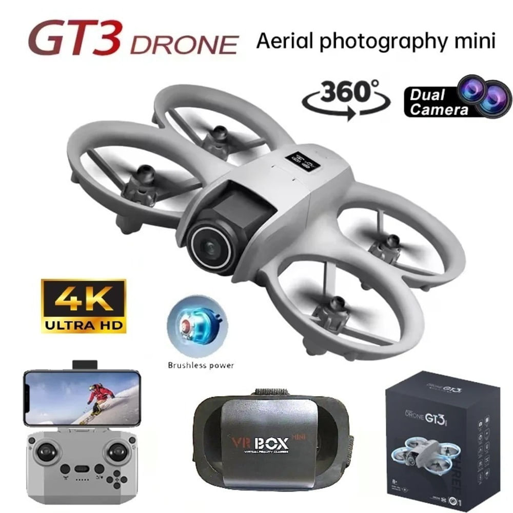 Dron GT3 Doble Cámara 4K Luces LED C Remoto Lentes de Realidad Virtual VR Drone Dual Camera Genieka