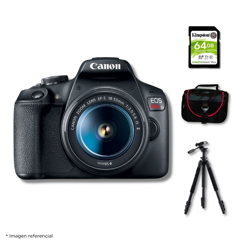 Cámara Canon EOS T7 y Lente 18-55mm y Kit de accesorios Deluxe N