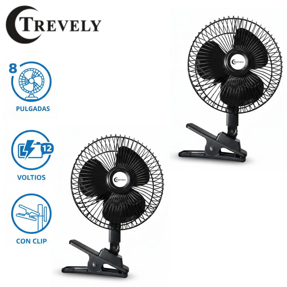 Pack 02 Ventilador de carro Trevely Oscilante 12 Voltios 8 Pulgadas (20cm)