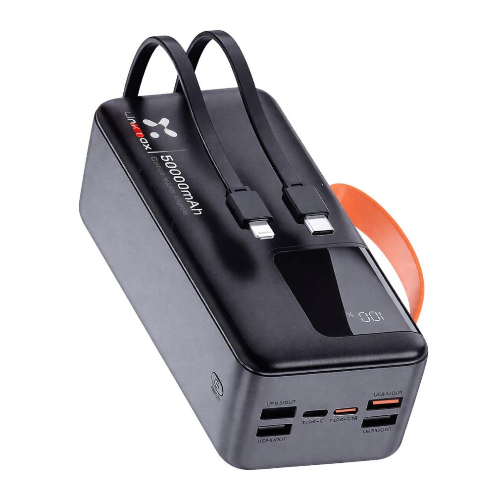 Power Bank 50000 mAh con Carga Rápida PD 22.5W, Cables Integrados Tipo C y Lightning LK-547