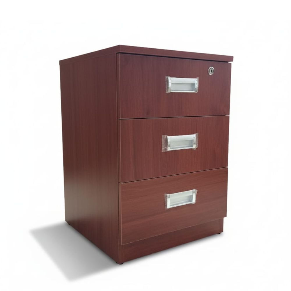 Velador Mesa de Noche Noctambulo en Marron Velador de Melamina Nogal 3 Cajones con Cerradura 60cm Velador Mesa de Noche Noctambulo en Marron Velador de Melamina Nogal 3 Cajones con Cerradura 60cm