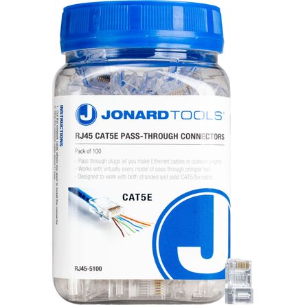 Conectores Rj45 Pass Through Cat 5E de Jonard Tools en Frasco de 100 Piezas 1718805-REG
