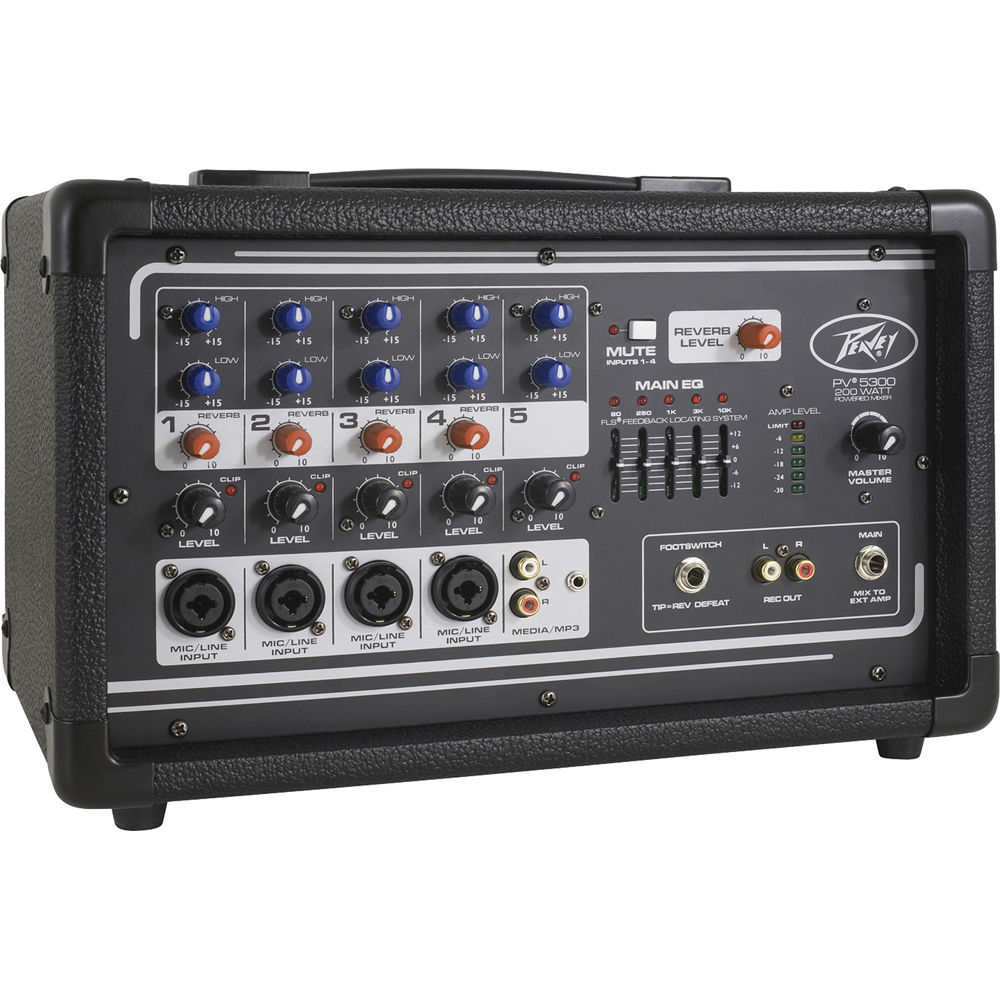 Peavey PV 5300 - Mezclador Potenciado de 5 Canales, 200 Watts, con Efectos y Salidas Múltiples 878231-REG Peavey PV 5300 - Mezclador Potenciado de 5 Canales, 200 Watts, con Efectos y Salidas Múltiples 878231-REG