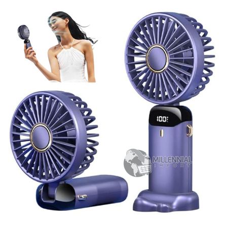 Ventilador Portátil Con Soporte Para Teléfono y Pantalla Digital Recargable USB Azul Ventilador Portátil Con Soporte Para Teléfono y Pantalla Digital Recargable USB Azul