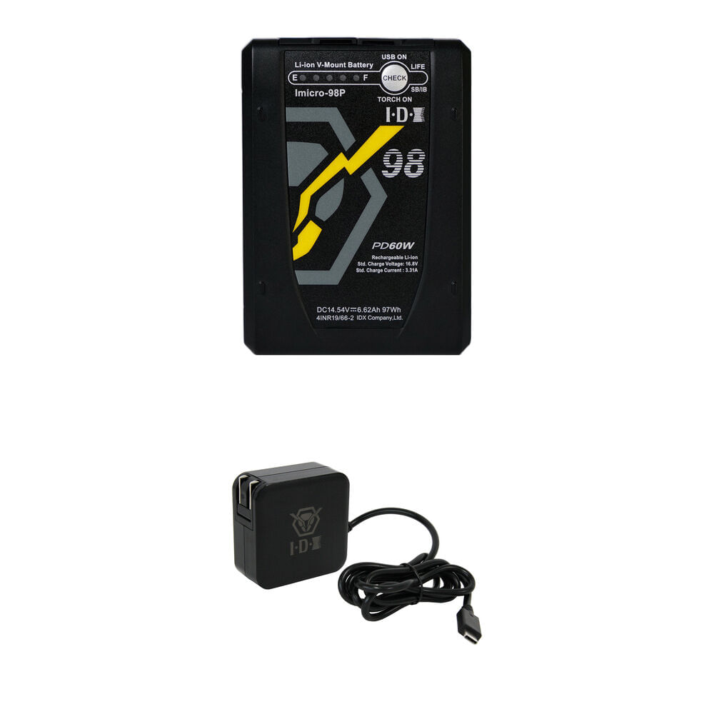 Batería IDX System Technology Imicro-98P de 97Wh con Cargador Rápido UC-PD1 (Mini V-Mount) - Batería 1793383-REG Batería IDX System Technology Imicro-98P de 97Wh con Cargador Rápido UC-PD1 (Mini V-Mount) - Batería 1793383-REG